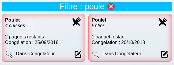 Filtre Inventaire Congélateur